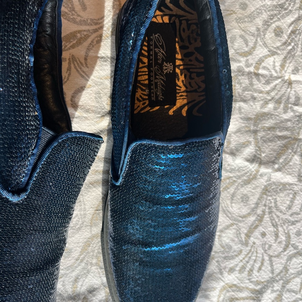 Elegant Blue Sequin Slip-On Loafers